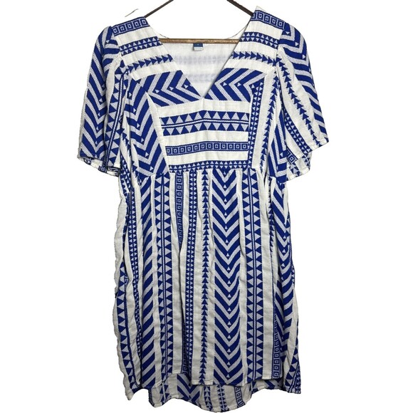 Old Navy Blue White Southwest Print Dress Women's Size Medium Knee Length - Picture 1 of 14